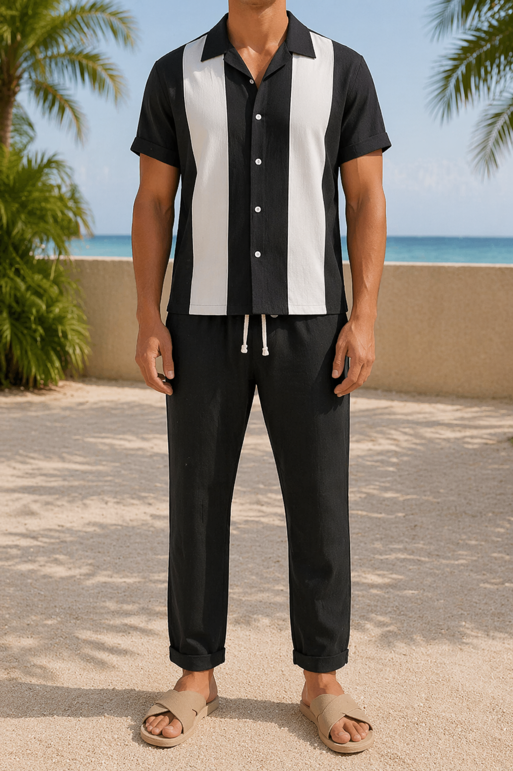 Herrlinne Tvådelad Set Kortärmad Sommar Co-Ord Outfit