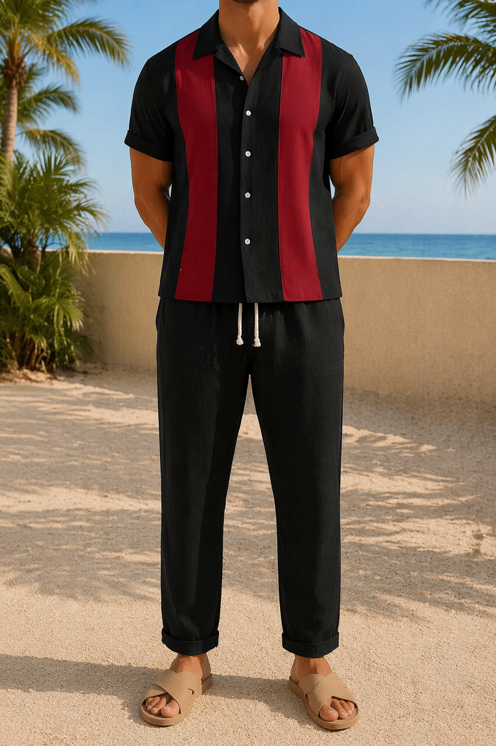 Herrlinne Tvådelad Set Kortärmad Sommar Co-Ord Outfit