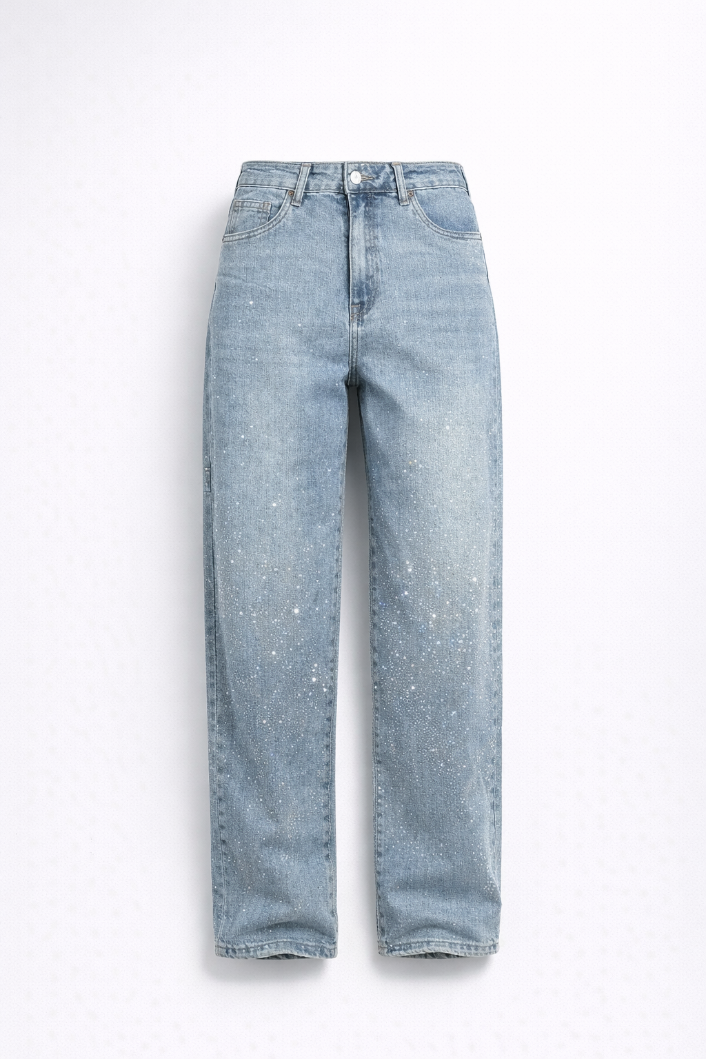 Kvinnors Högmidjade Rak Ben Jeans med Kristalldetaljer – Vintage Denim Look för Året Runt och Enkel Elegans