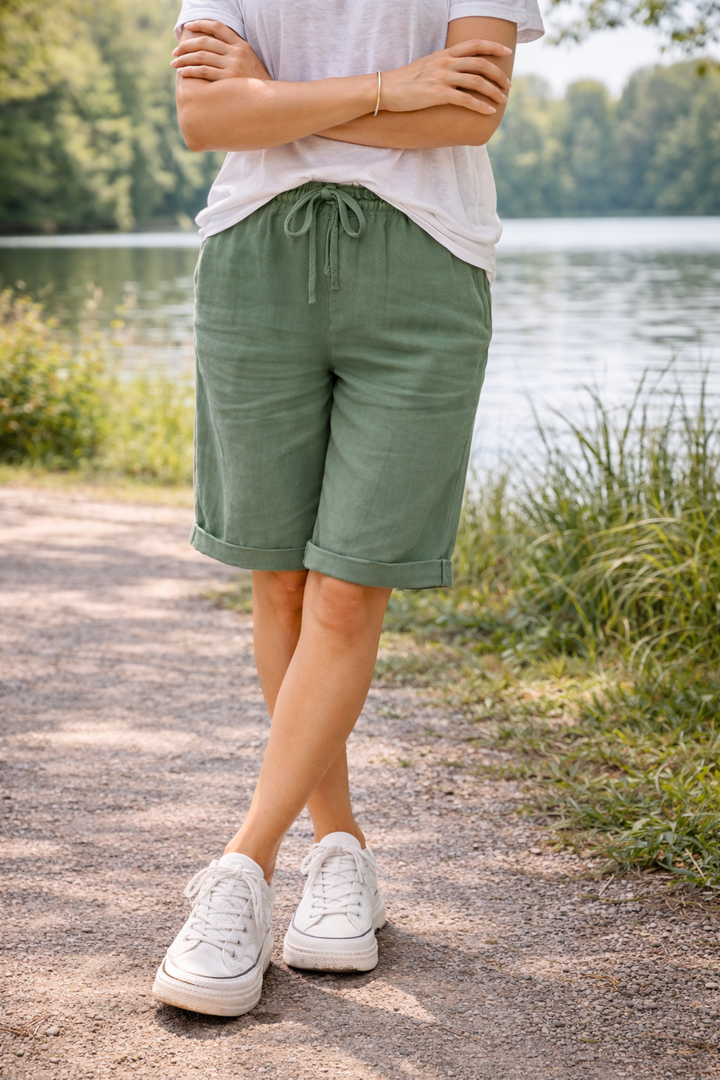 Kvinnors Dragsko Knälånga Bomullsshorts Avslappnad Komfort för Varje Dag