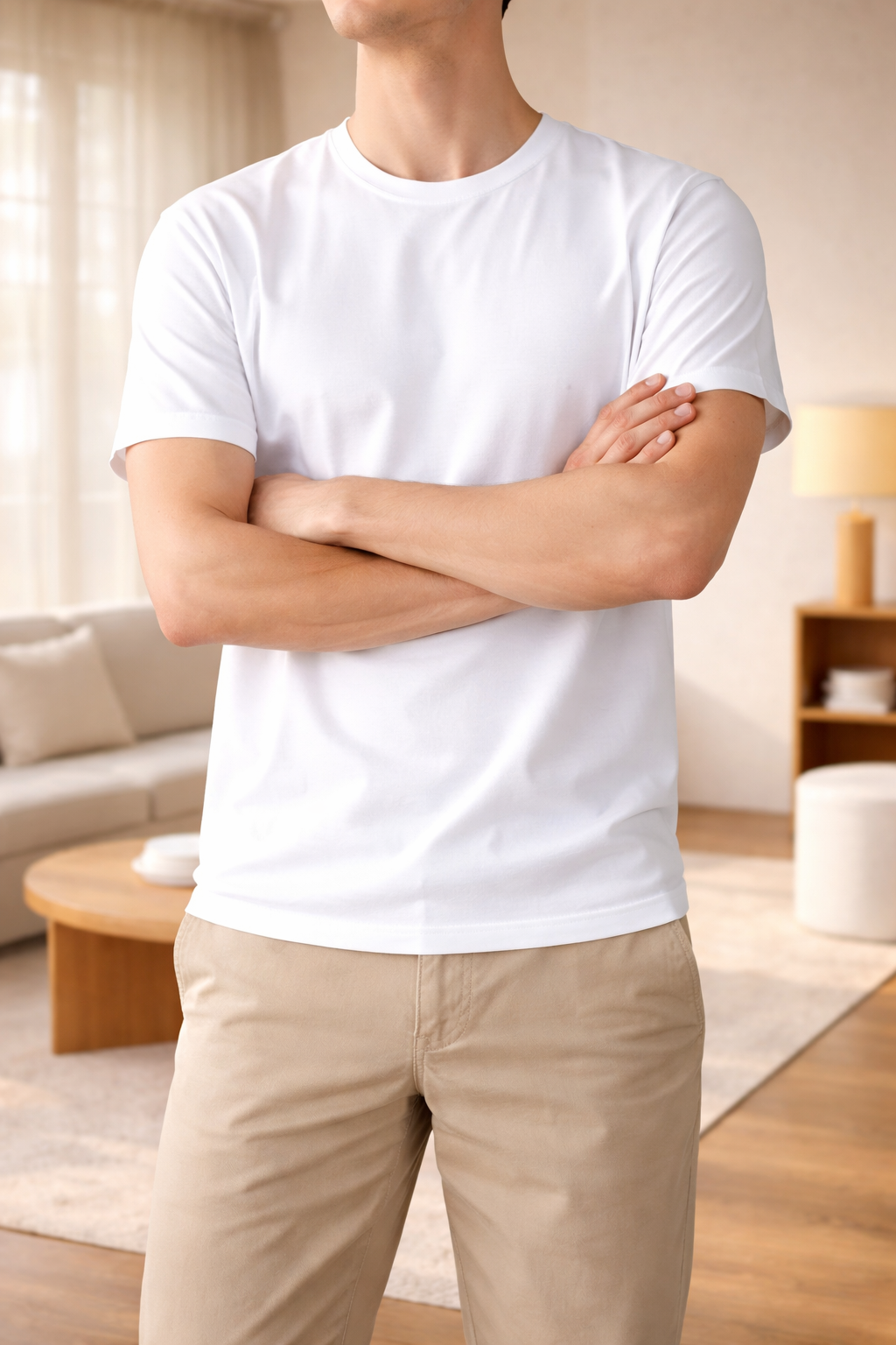 Herrens T-shirt med rund hals i bomull, kort ärm, vardagsessential