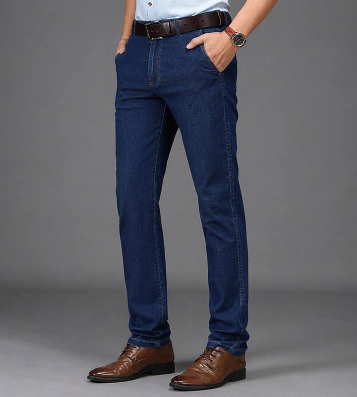Herrens Högmidjade Raka Ben Stretch Denim Jeans