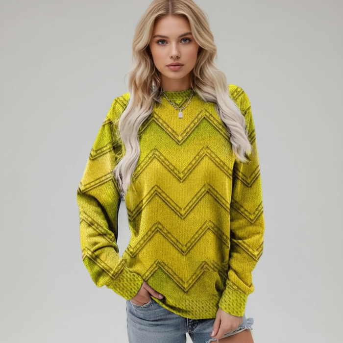 Kvinnors Tryckt Crew Neck Tröja Avslappnad Långärmad Passform