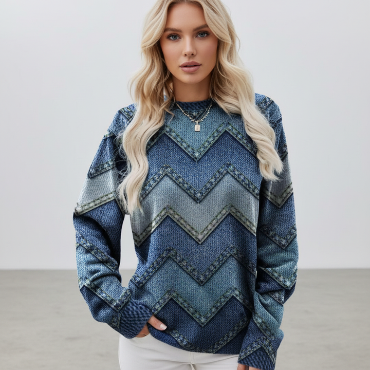 Kvinnors Tryckt Crew Neck Tröja Avslappnad Långärmad Passform