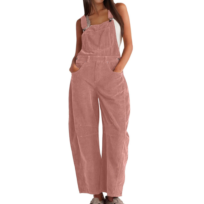 Kvinnors Corduroy Vidbenade Hängselbyxor – Avslappnad Utility Jumpsuit för Vardagsbruk