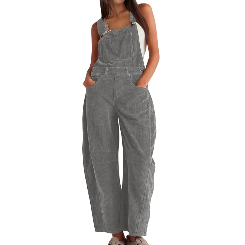Kvinnors Corduroy Vidbenade Hängselbyxor – Avslappnad Utility Jumpsuit för Vardagsbruk