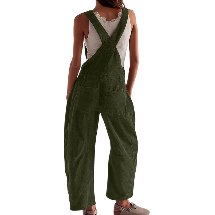 Kvinnors Corduroy Vidbenade Hängselbyxor – Avslappnad Utility Jumpsuit för Vardagsbruk