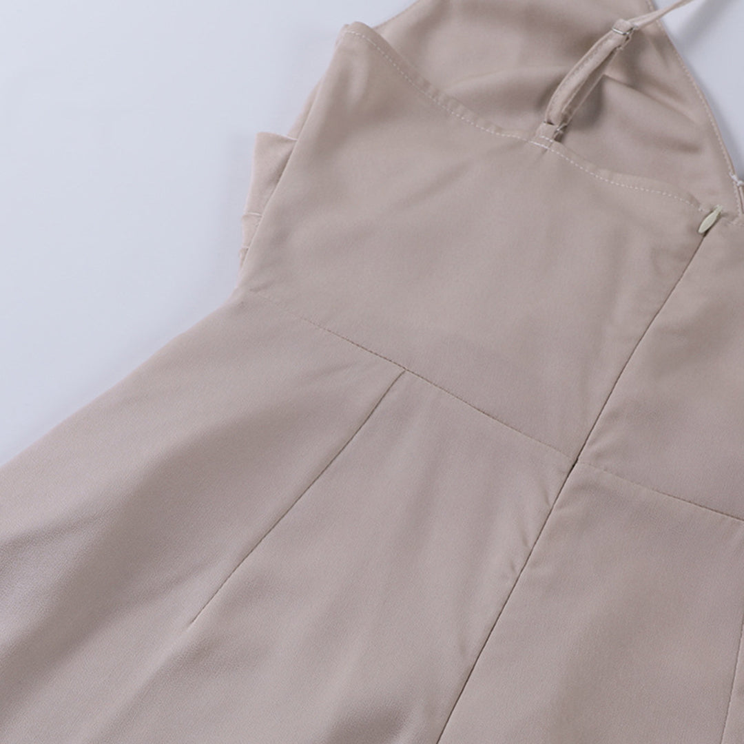 Kvinnors Eleganta Midi Klänning Spaghetti Remmar Rygglös Delad Draperad Kvälls Klädsel