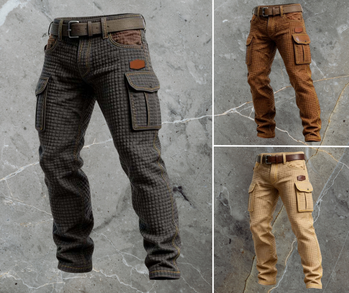 Herrarnas kviltade cargobyxor med texturerad utility ficka, slim fit