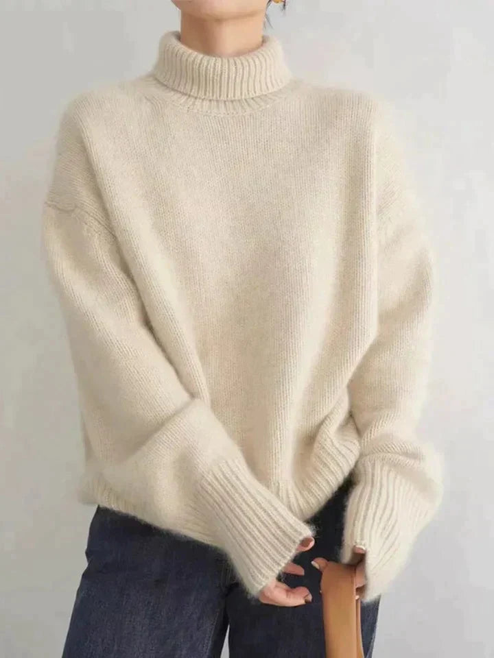 Kvinnors Cashmere Turtleneck Tröja Mjuk Stickad Avslappnad Passform