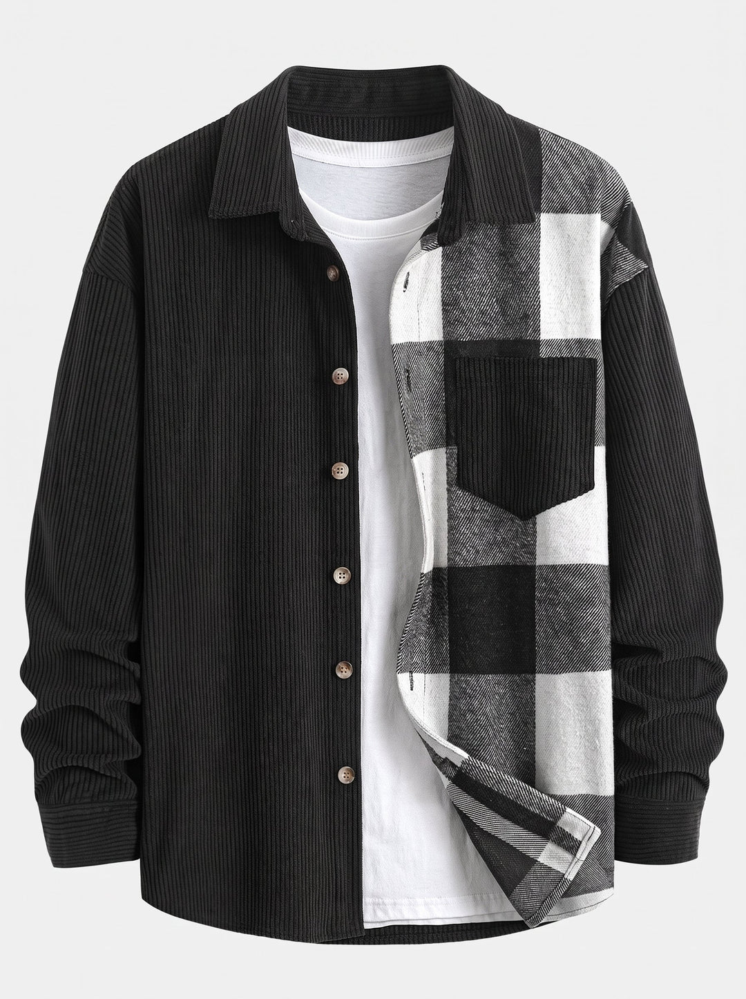 Herrars Corduroy Skjorta och Cargo Jogger Set – Avslappnad Höst Streetwear Co-Ord