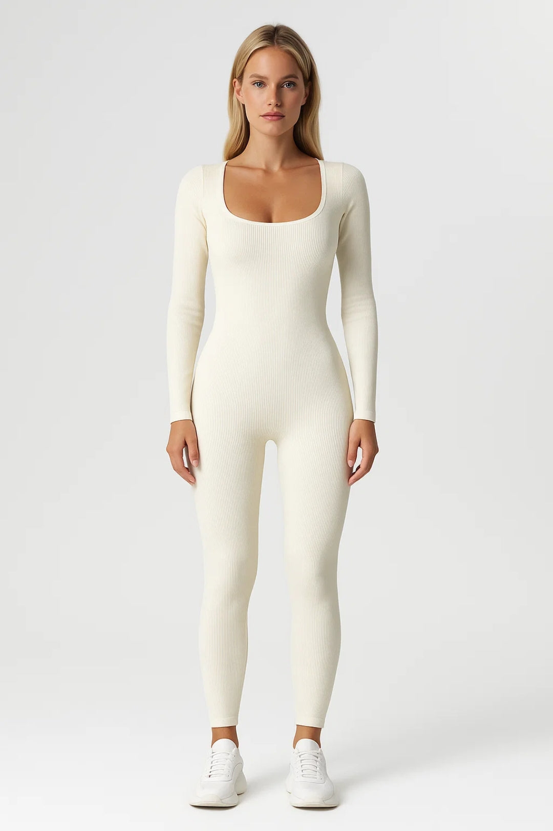 Kvinnors Ribbad Fyrkantig Halsringning Långärmad Jumpsuit