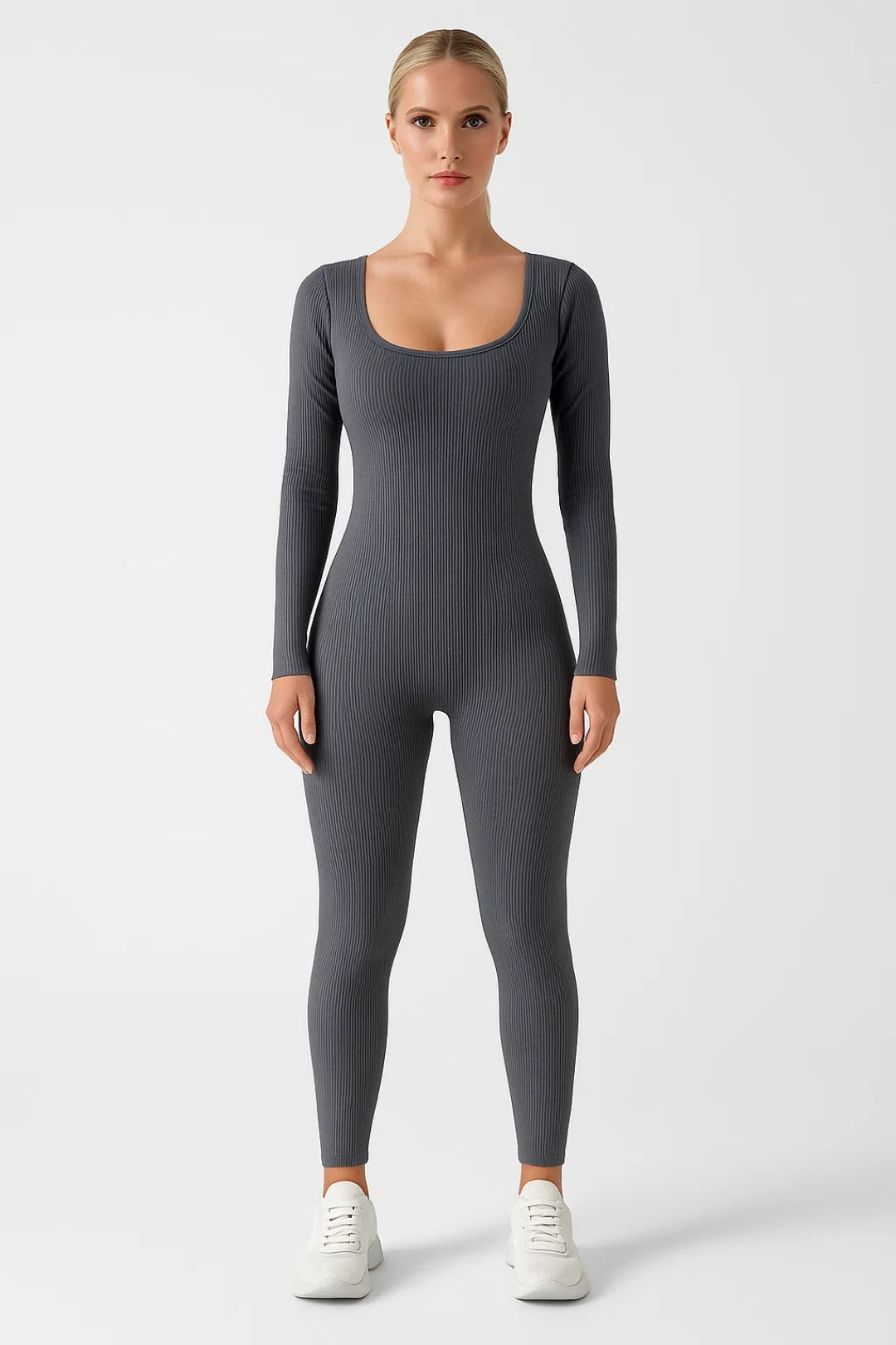 Kvinnors Ribbad Fyrkantig Halsringning Långärmad Jumpsuit