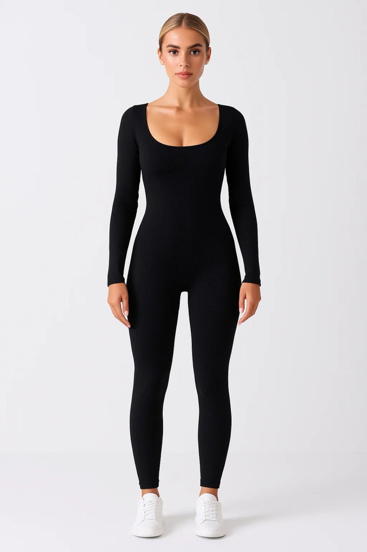 Kvinnors Ribbad Fyrkantig Halsringning Långärmad Jumpsuit