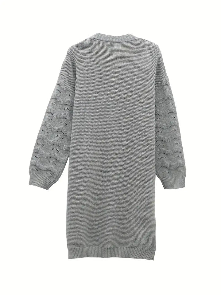 Kvinnors Lång Öppen Framsidan Cardigan – Lätt Texturerad Stickad för Resor och Övergångslager