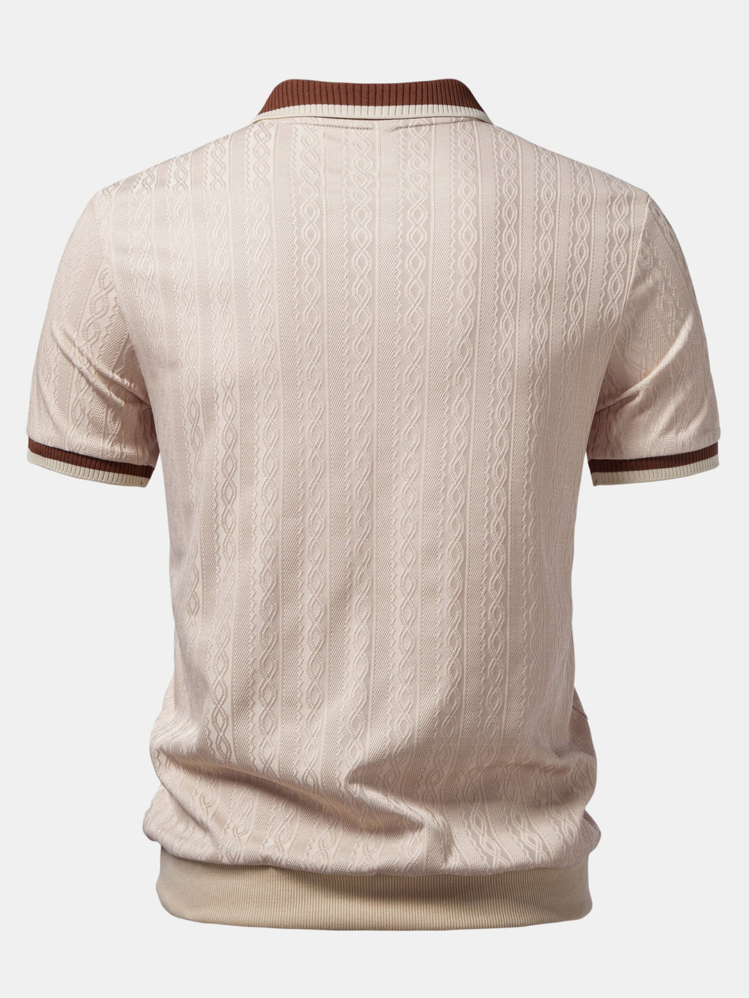 Mäns Texturerad Stickad Polo Kvart Zip Skräddarsydd Passform