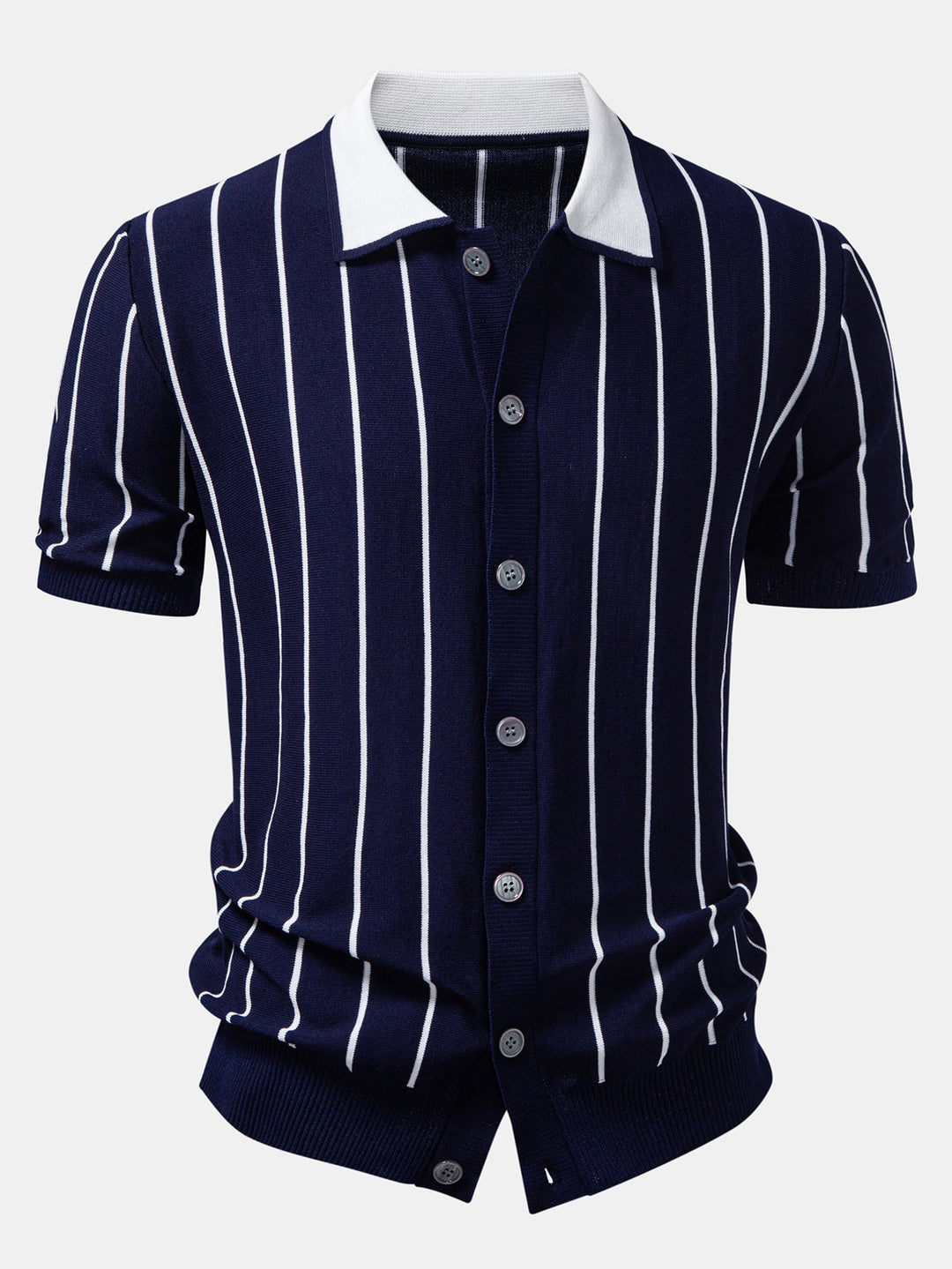 Herrstickad knapp-up skjorta och raka byxor set – Smart casual sommar set