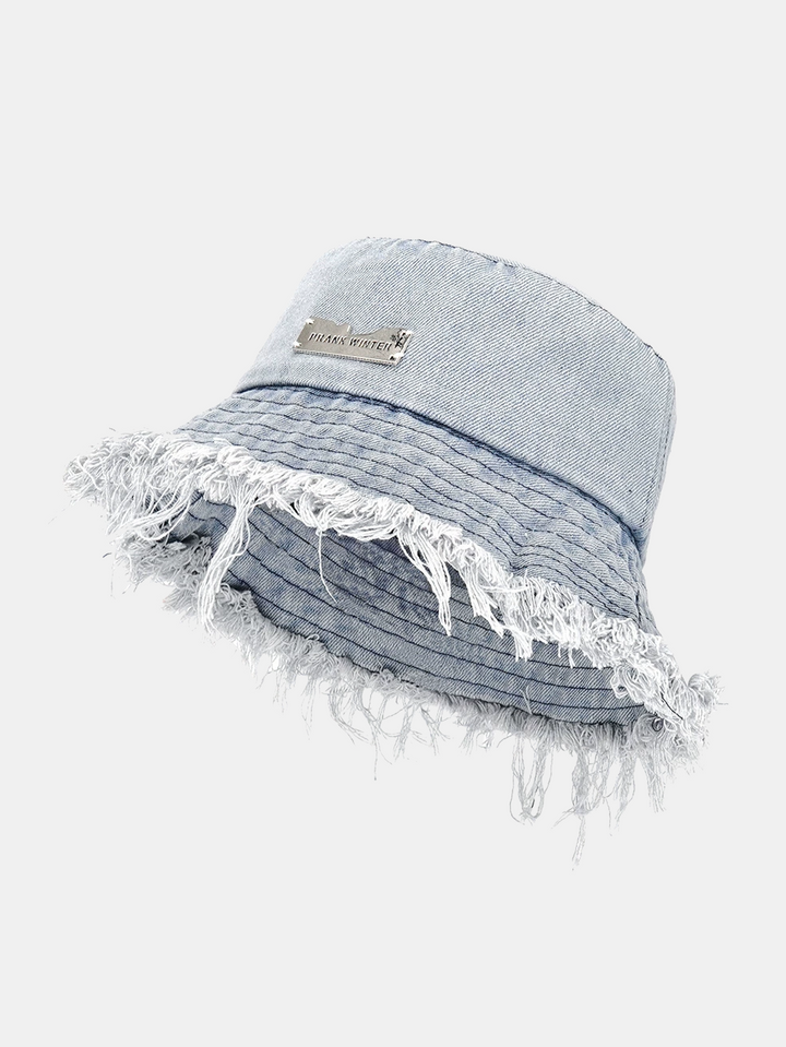 Herrars slitna bucket hat med fransig kant i streetwear-stil