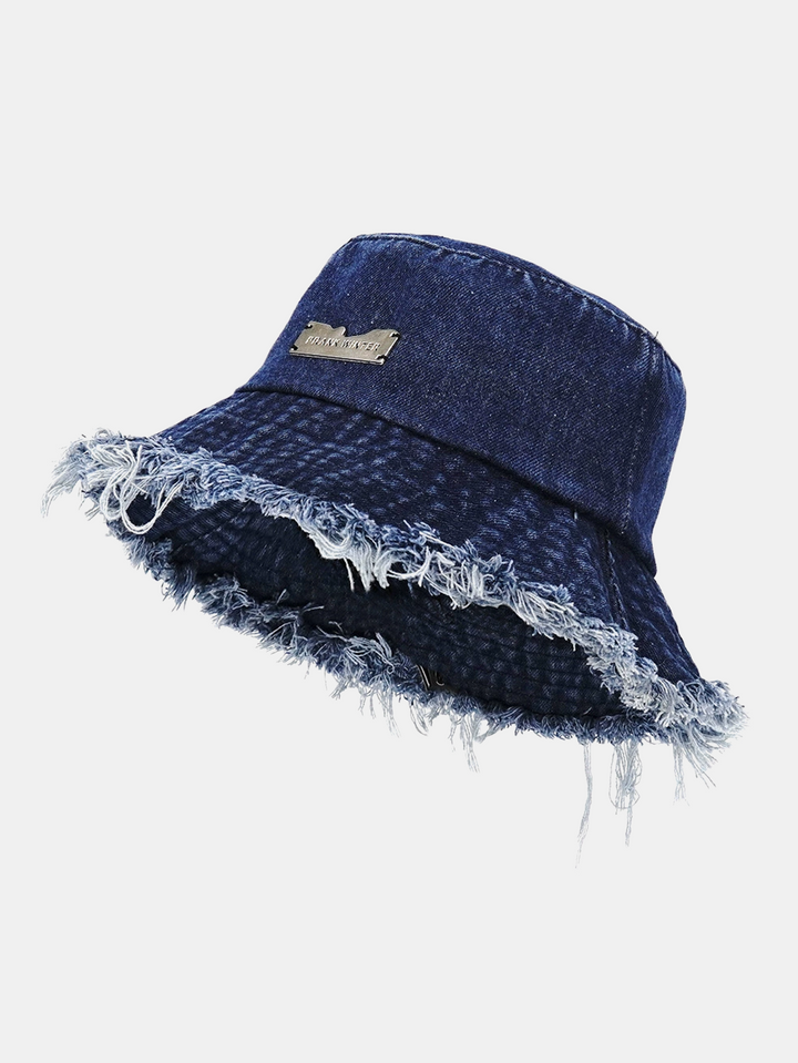 Herrars slitna bucket hat med fransig kant i streetwear-stil