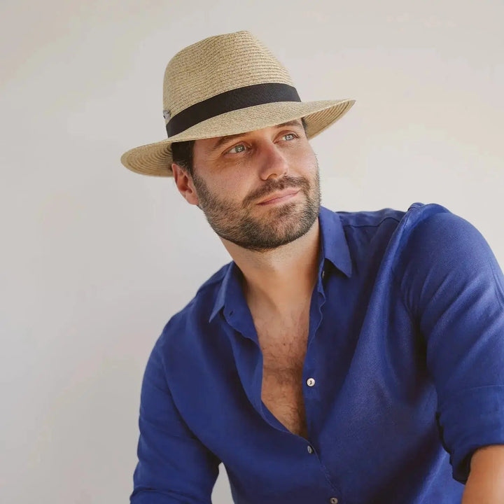 Herrarnas Klassiska Fedora Solhatt Med UV-Skydd Och Justerbar Passform