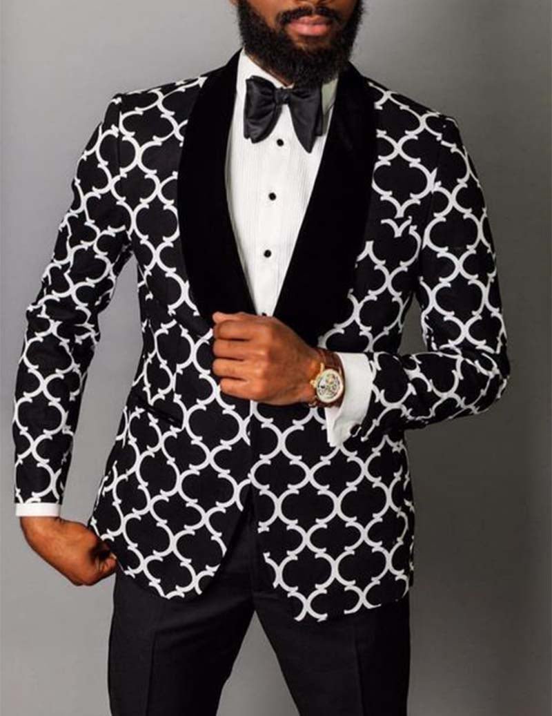 Herrarnas geometriska jacquard tuxedojacka med sjalkragar