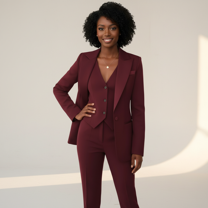 Kvinnors skräddarsydda tre-delade blazer, väst och byxor