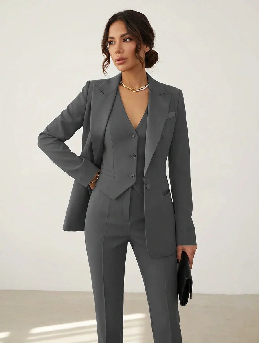Kvinnors skräddarsydda tre-delade blazer, väst och byxor