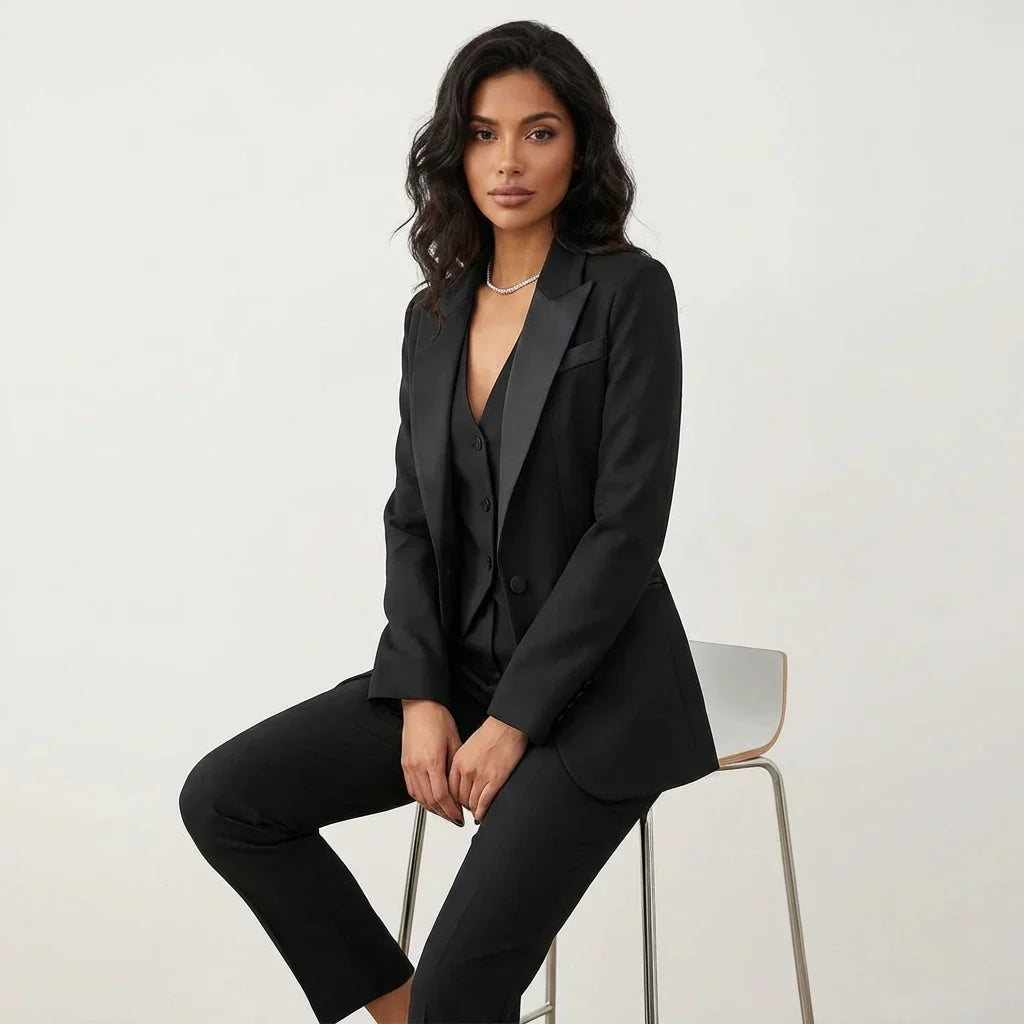 Kvinnors skräddarsydda tre-delade blazer, väst och byxor