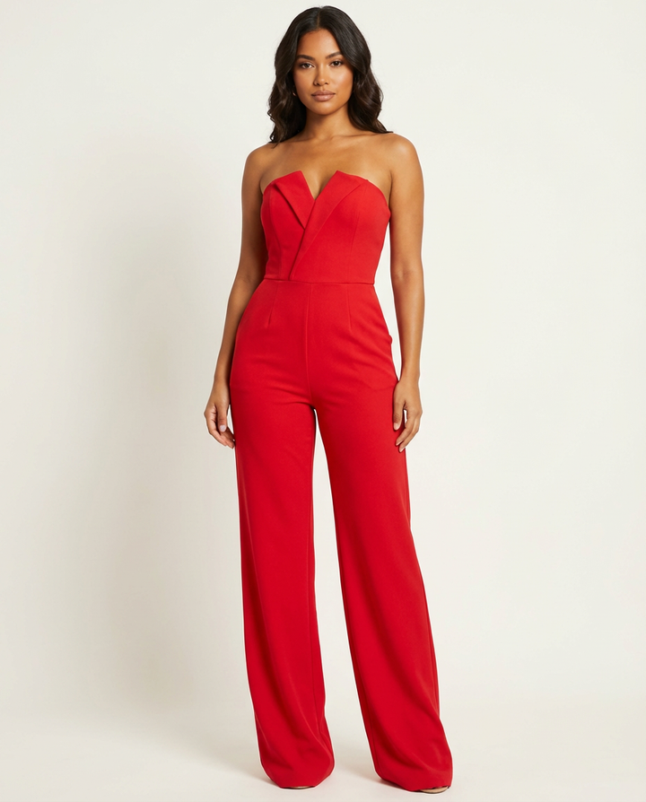 Kvinnors Strapless Wide Leg Evening Occasion Jumpsuit
