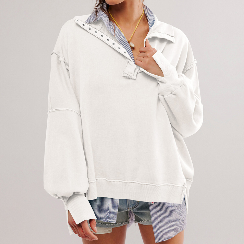 Kvinnors Oversized Henley Pullover Avslappnad Passform Casual Topp