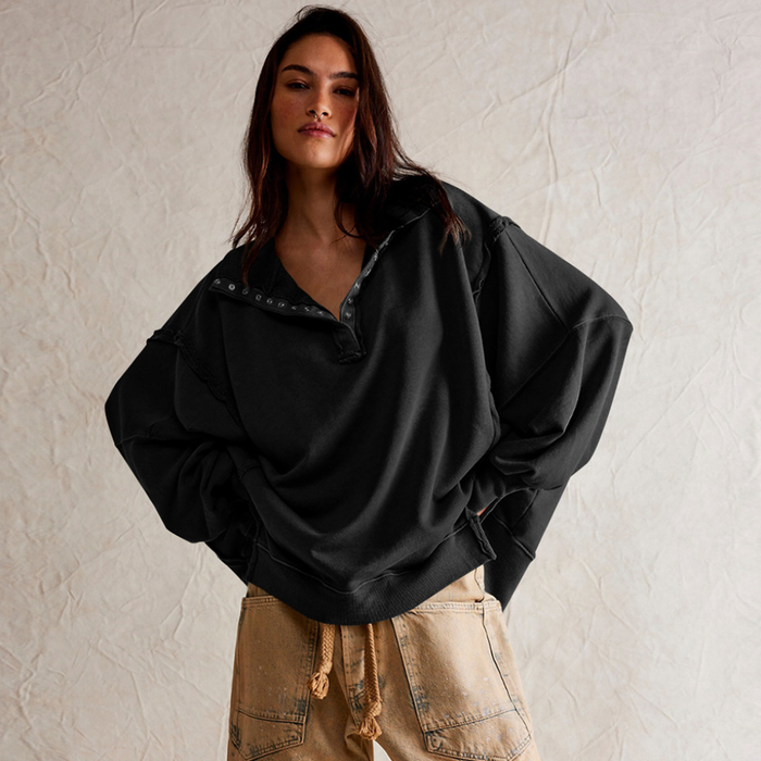 Kvinnors Oversized Henley Pullover Avslappnad Passform Casual Topp