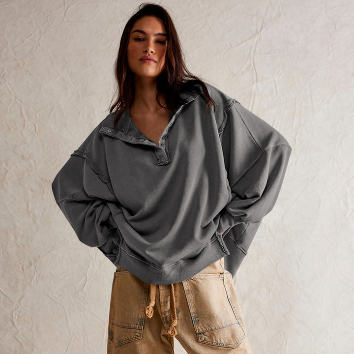 Kvinnors Oversized Henley Pullover Avslappnad Passform Casual Topp