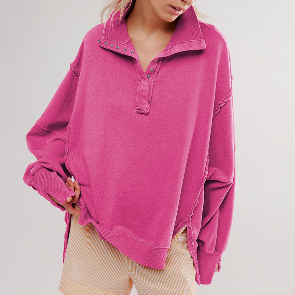 Kvinnors Oversized Henley Pullover Avslappnad Passform Casual Topp