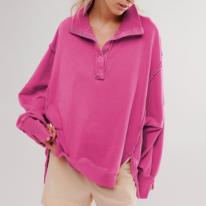 Kvinnors Oversized Henley Pullover Avslappnad Passform Casual Topp