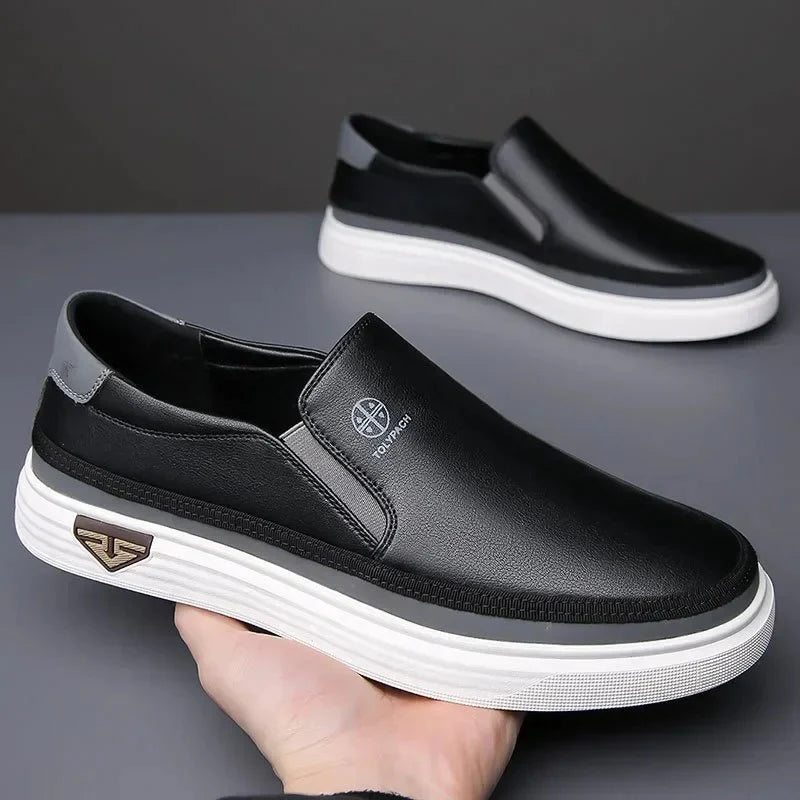 Herrars lätta läder slip-on vardagskomfort tränare