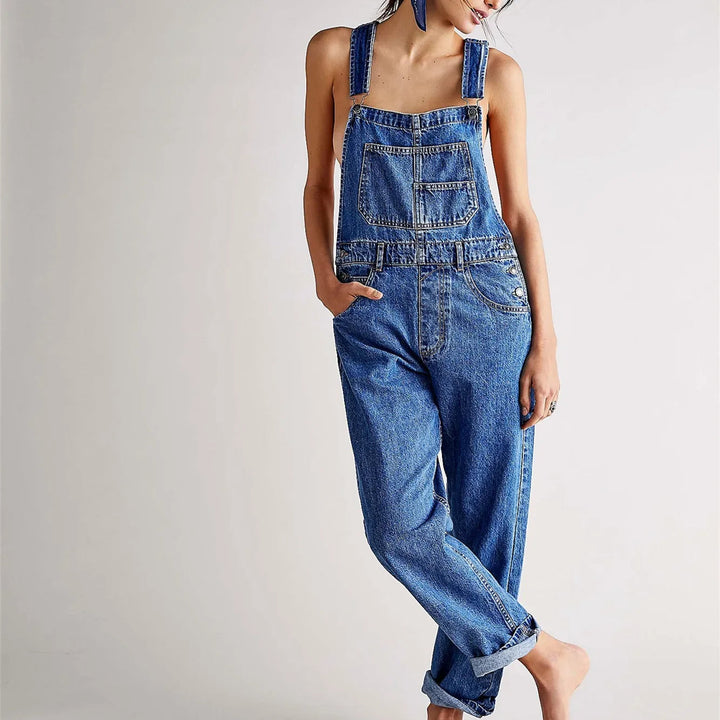 Kvinnors Stretch Denim Byxor – Avslappnade Arbetsoverall för Vardagsbruk