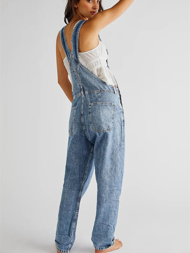 Kvinnors Stretch Denim Byxor – Avslappnade Arbetsoverall för Vardagsbruk