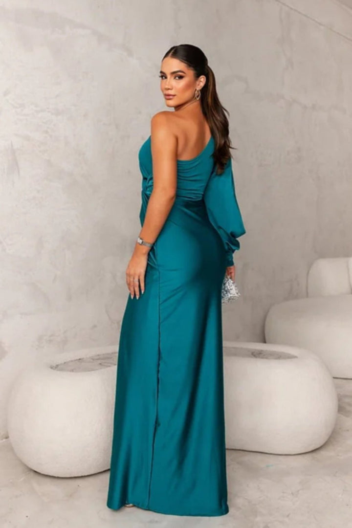 Kvinnors Enaxlad Satin Maxi Klänning Elegant Aftonklänning