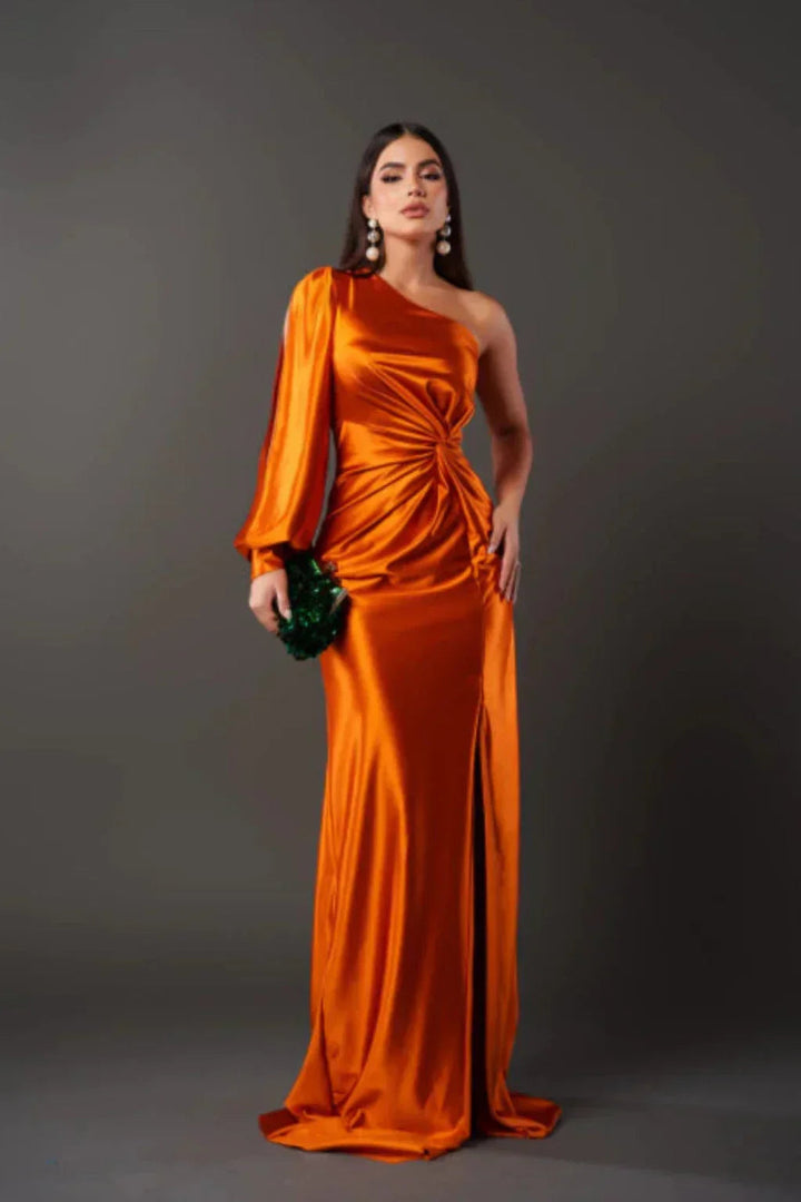 Kvinnors Enaxlad Satin Maxi Klänning Elegant Aftonklänning