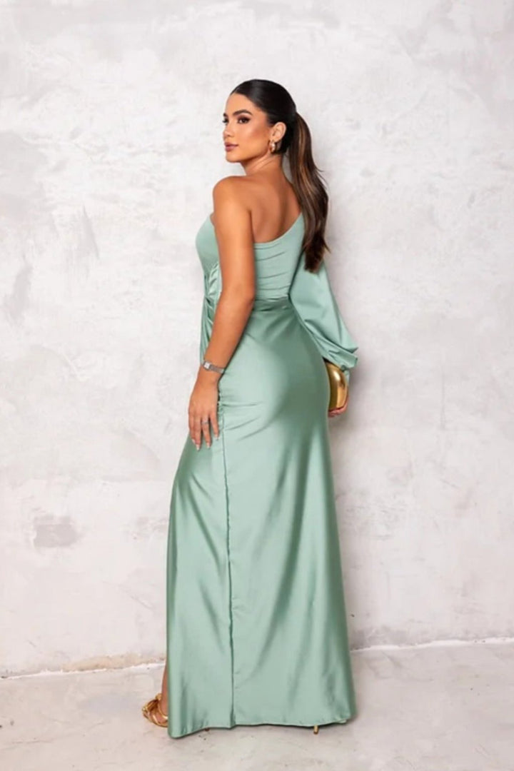 Kvinnors Enaxlad Satin Maxi Klänning Elegant Aftonklänning