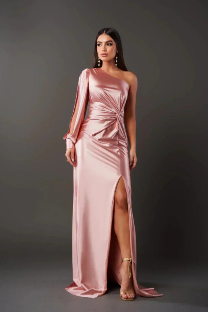 Kvinnors Enaxlad Satin Maxi Klänning Elegant Aftonklänning