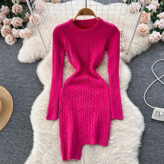 Kvinnors Kabelstickad Bodycon Klänning Elegant Vinterstil