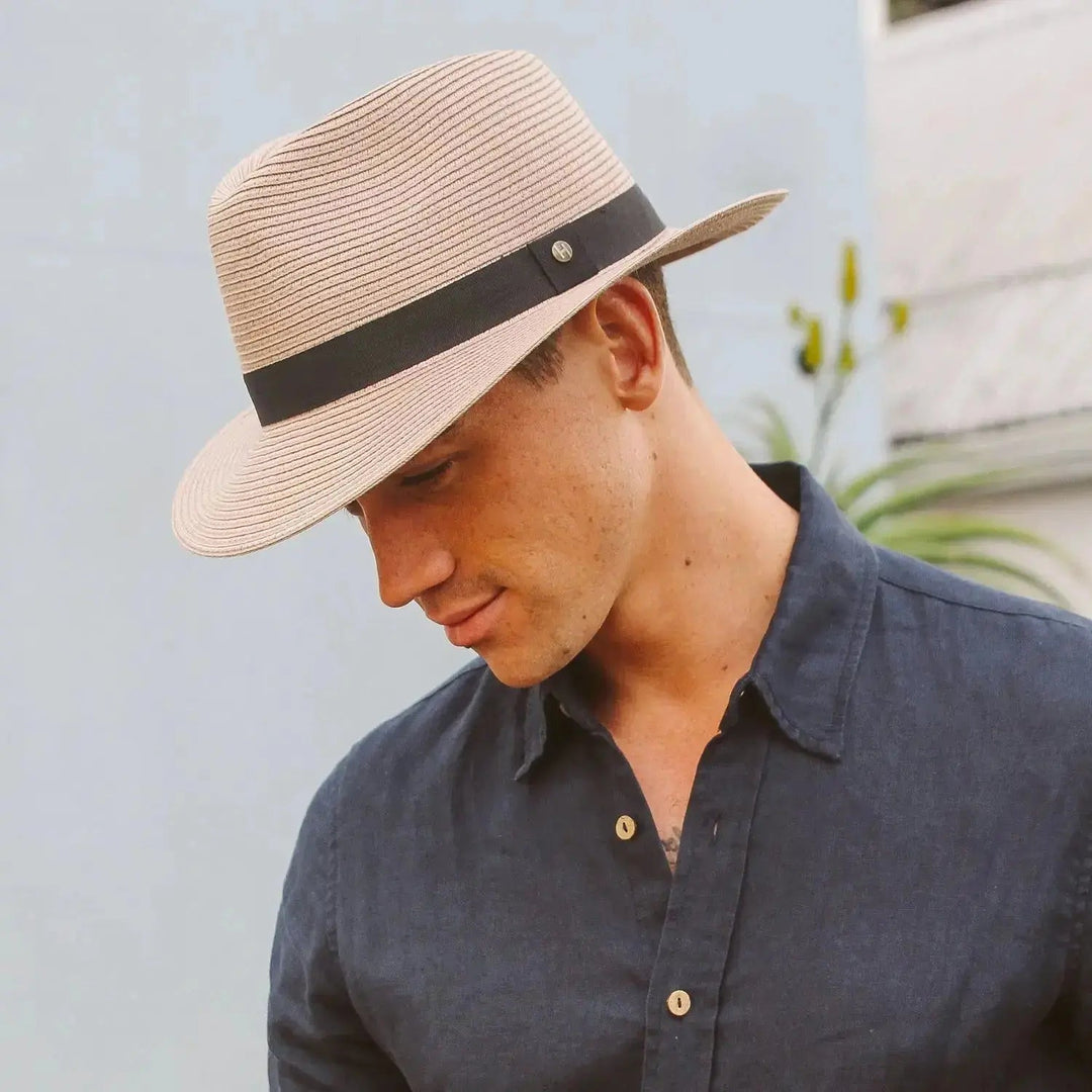 Herrarnas Klassiska Fedora Solhatt Med UV-Skydd Och Justerbar Passform