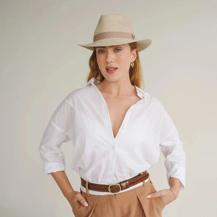 Kvinnors Vävd Fedora Solhatt med Ribbdesign