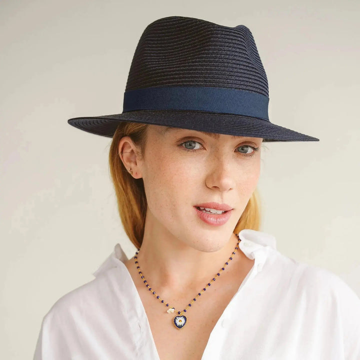 Kvinnors Vävd Fedora Solhatt med Ribbdesign