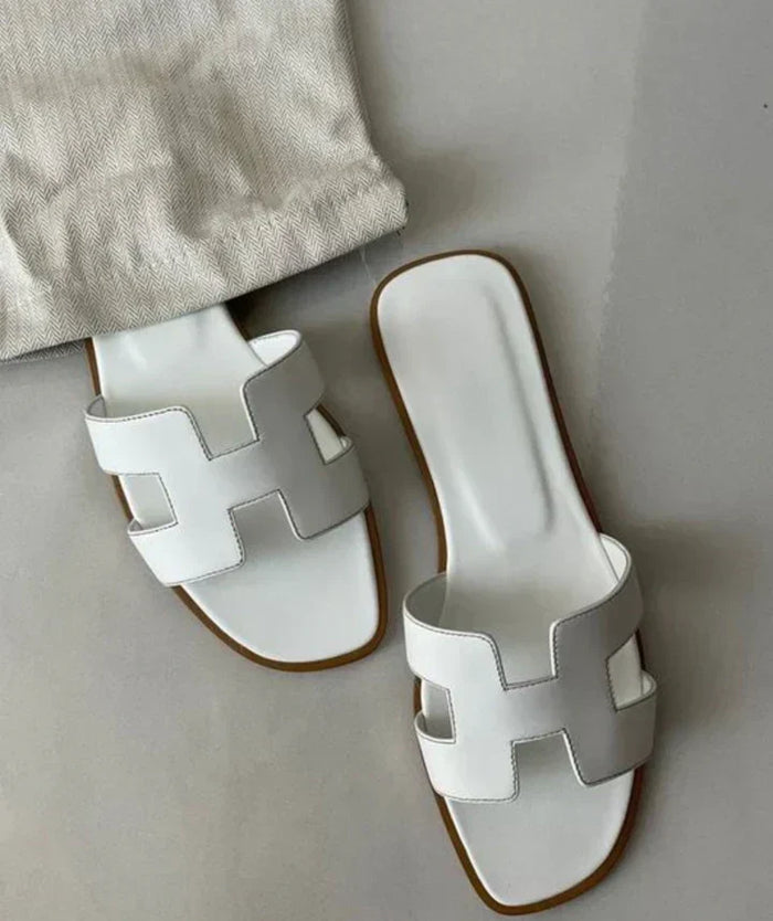 Kvinnors lädersandaler med H-rem, låg klack, eleganta sommarcasual skor