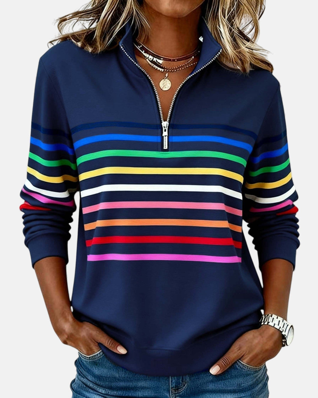 Kvinnors Zip-Neck Sweatshirt – Högkrage Casual Topp för Höst och Vinter