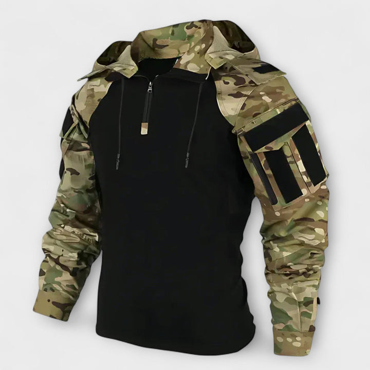 Herrarnas Hooded Tactical Sweatshirt – Halvdragkedja Utomhuslager för Höst och Vinter