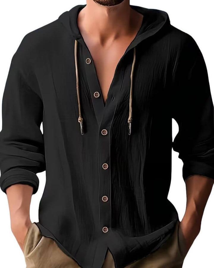 Herrarnas Hooded Button-Up Casual Skjorta – Avslappnad Lager för Vardagsbruk under Vår och Höst
