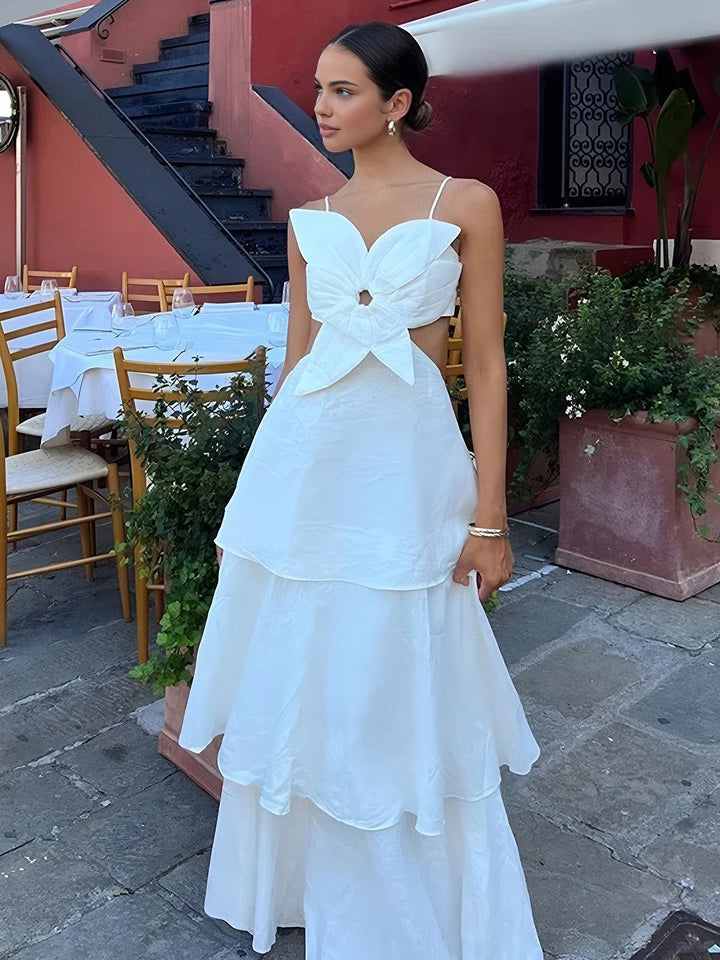 Kvinnors Båge Bodice Maxi Klänning Med Tiered Kjol Detalj